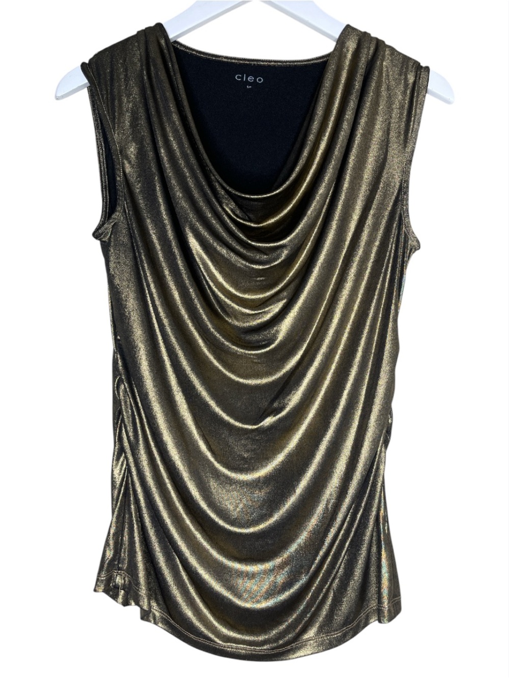 Grunge Cocktail CLEO Metallic Gold Cowl Neck Sleeveless Blouse S/P Top